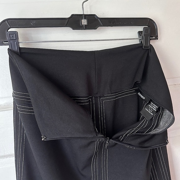 Vintage Express Black High Waist Bodycon Pencil Skirt Contrast Stitching Stretch - Picture 14 of 15